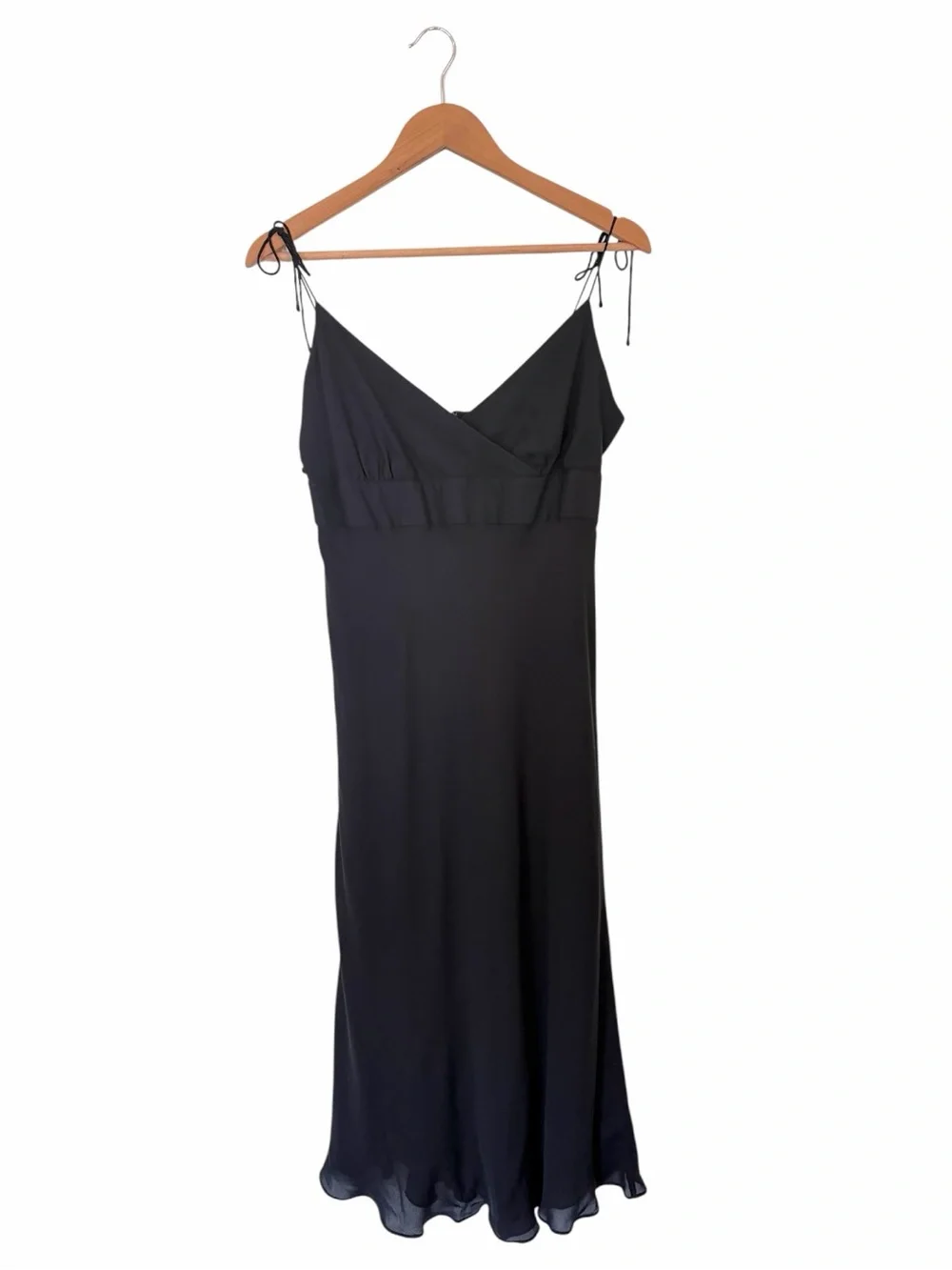 J.Crew Vintage 100% Silk Black Midi Dress 12 Tie Strap Y2K Cocktail